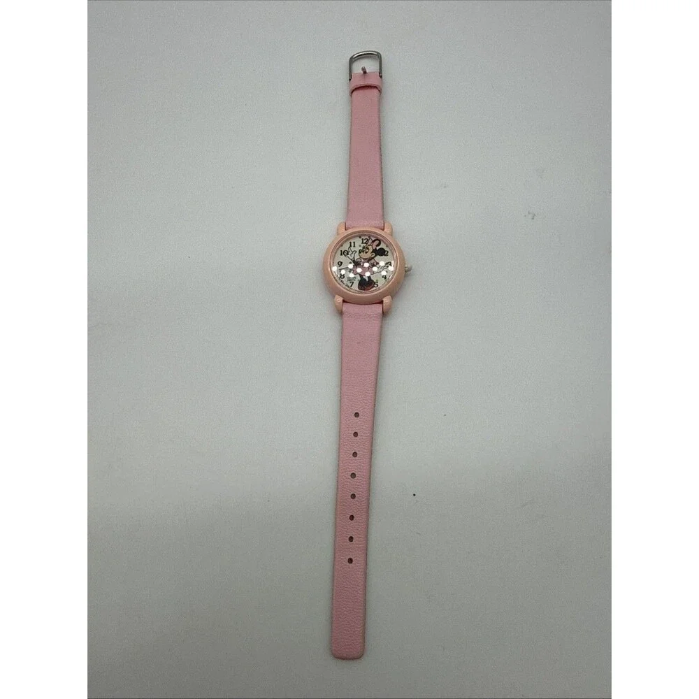 Vtg Girl’s Minnie Mouse Walt Disney Pink Leather Band Lotus Watch Water Resist